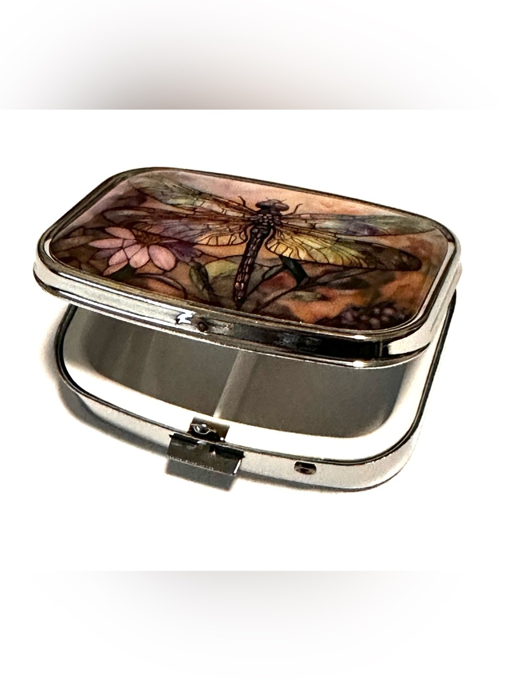 Dragonfly Floral Metal Pill Box Multi-Color